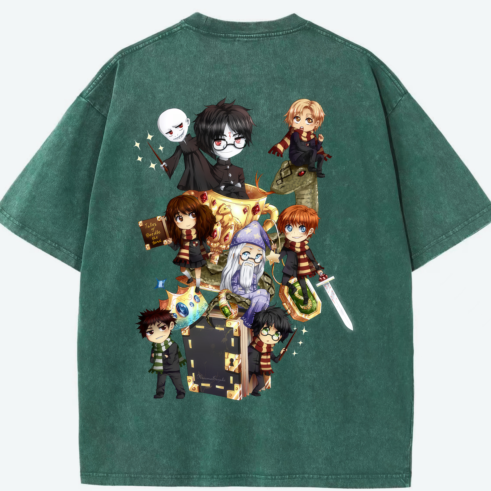 （画像用） Harry Potter ハリー・ポッターシリーズ 綿100% ヴィンテージ風 半袖Tシャツ（背面プリント）